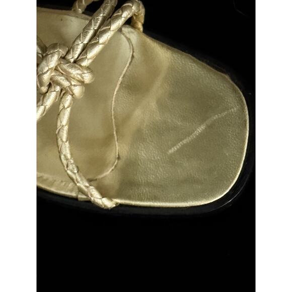 Yves Saint Laurent Braided Leather Gold Chunky Heel Open Toe Sandal 7.5 - Picture 8 of 11